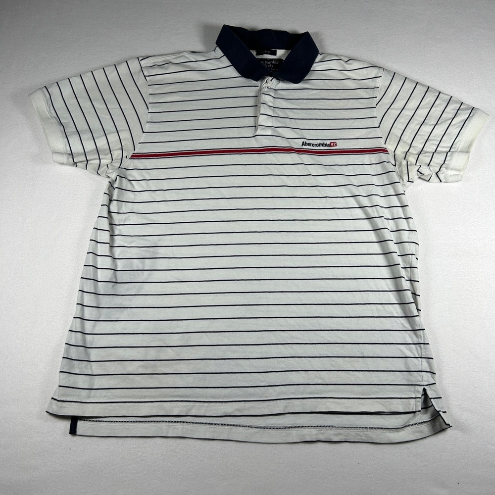 Abercrombie & Fitch Muscle Polo Shirt Mens XL White Striped Embroidered Logo